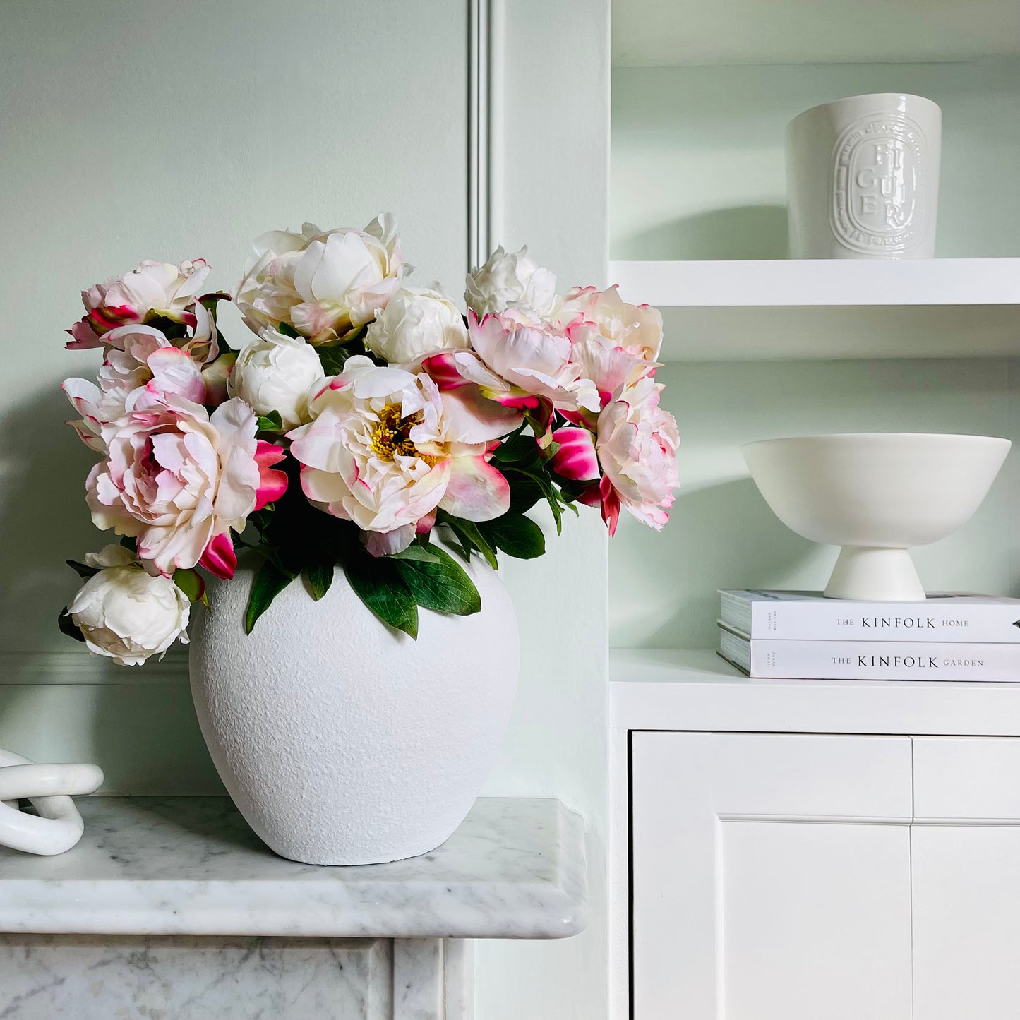Artificial White Pink Peonies