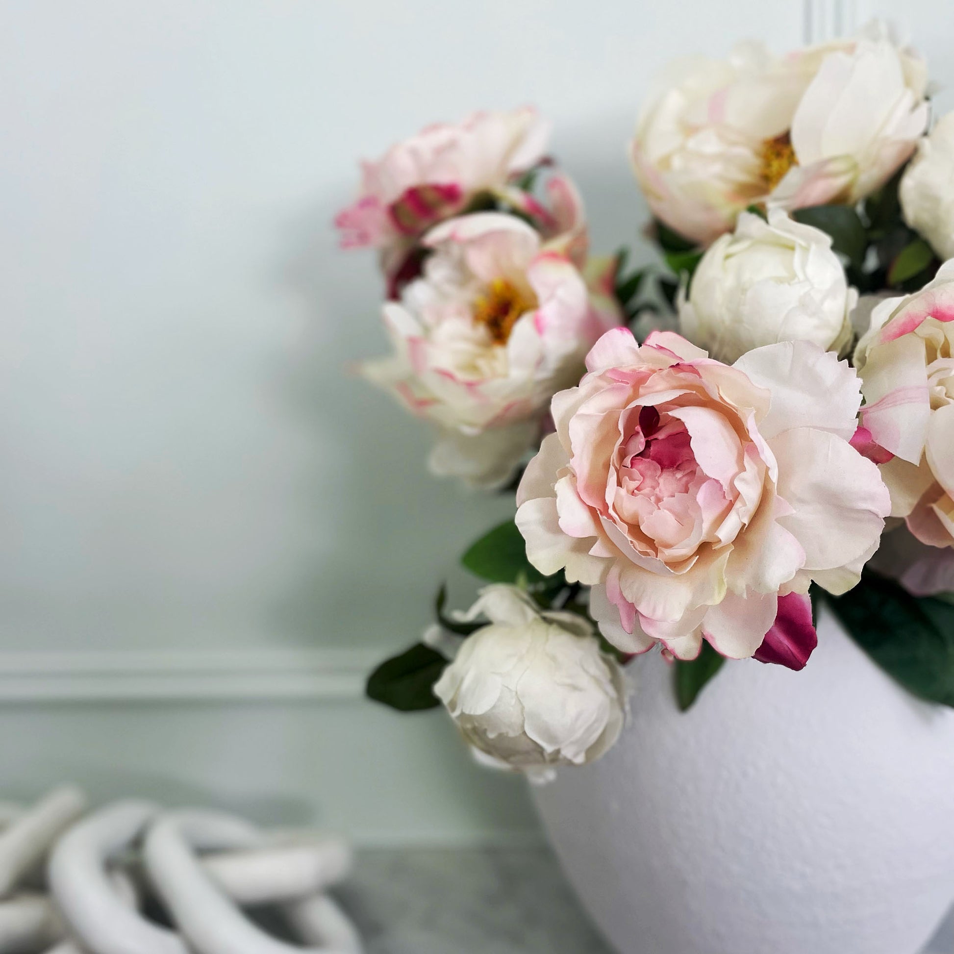 Faux White Pink Peonies