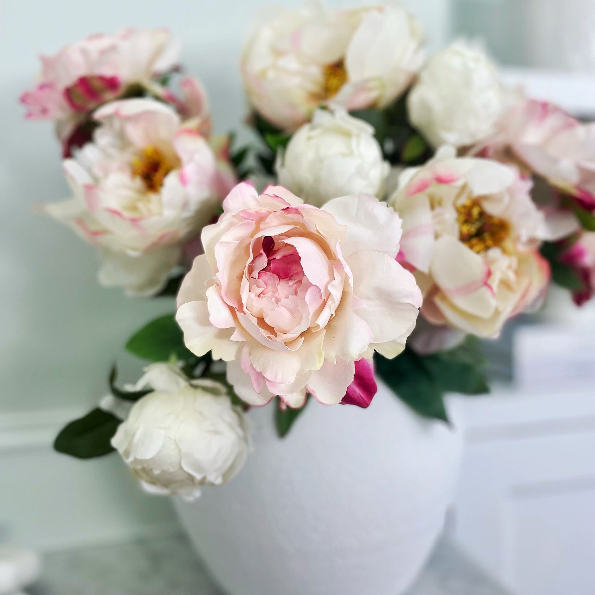 Faux White Pink Peonies