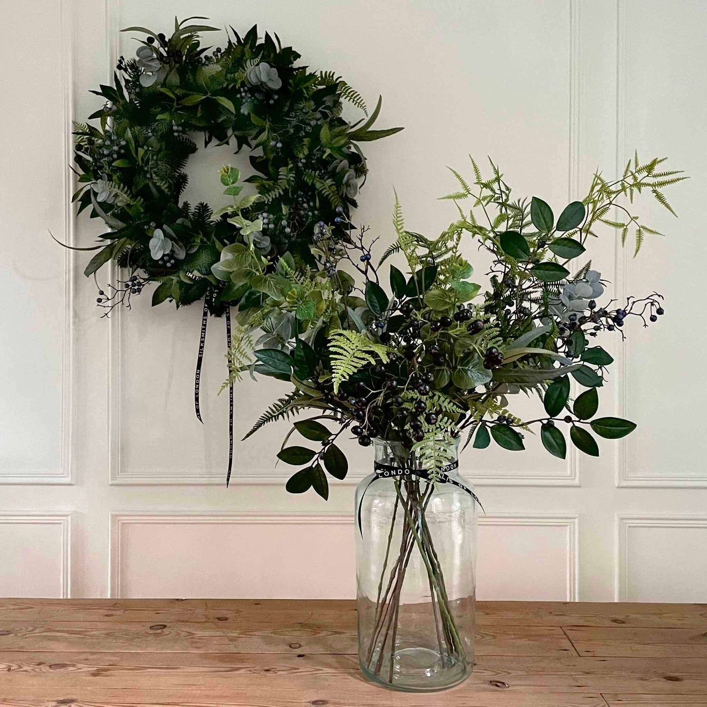 Large luxury faux foliage wreath and matching bouquet