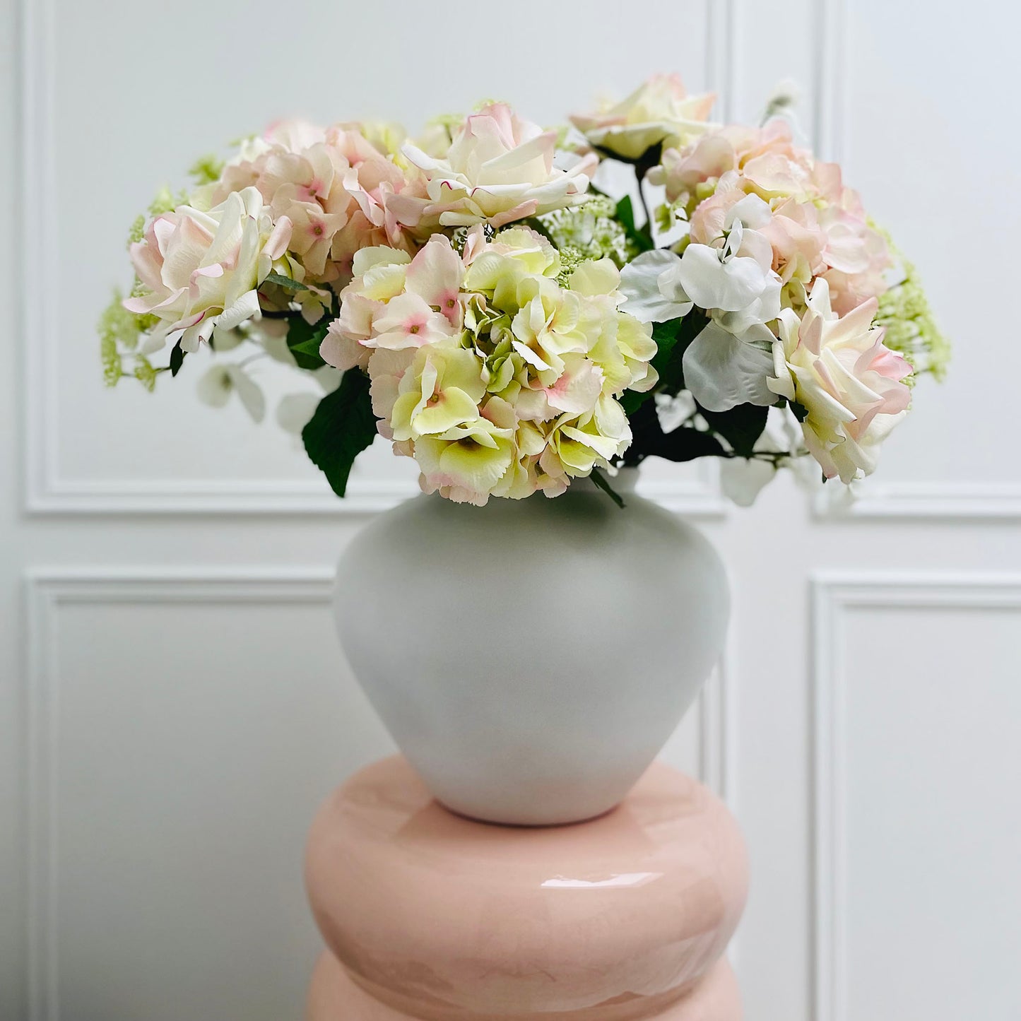 Faux Pistachio Hydrangea & Rose Bouquet