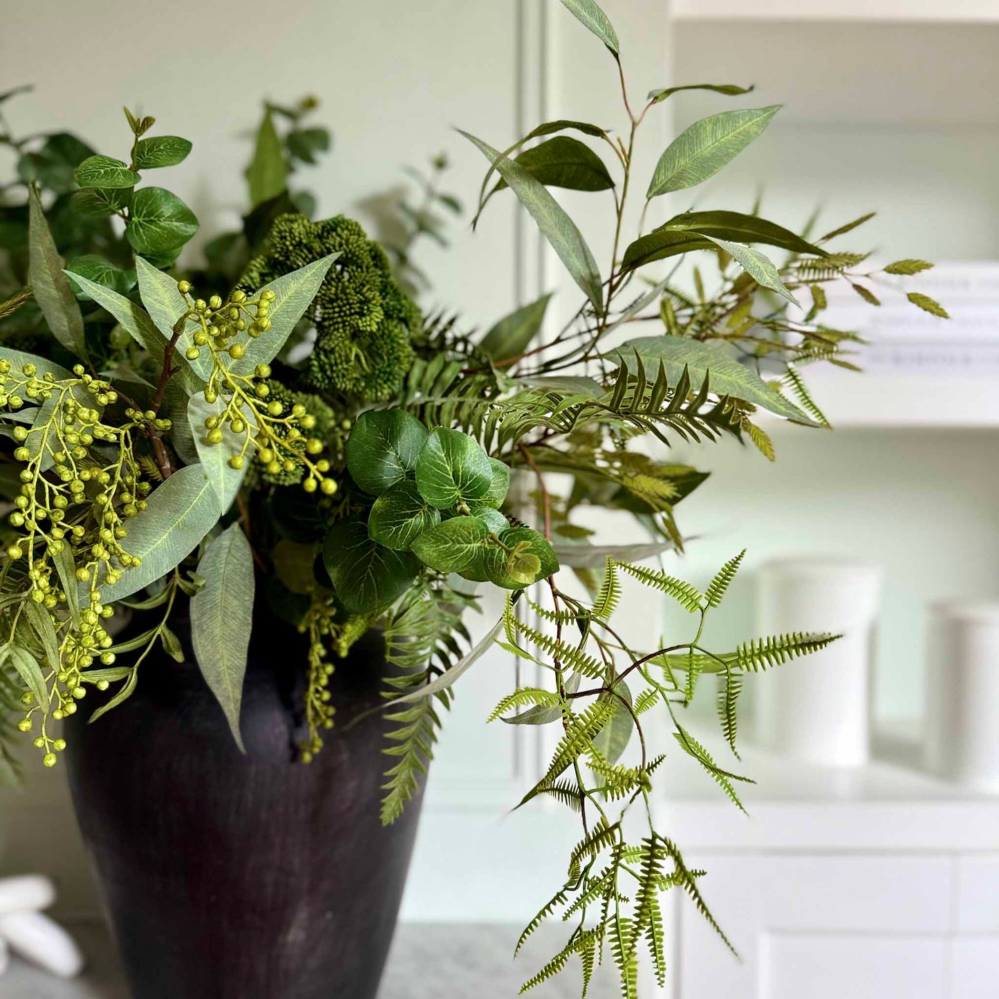 Faux Foliage Green Berry Arrangement