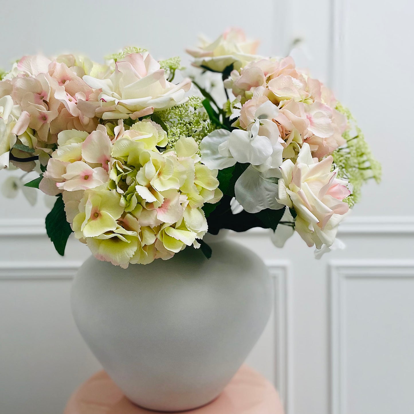 Faux Pistachio Hydrangea & Rose Bouquet