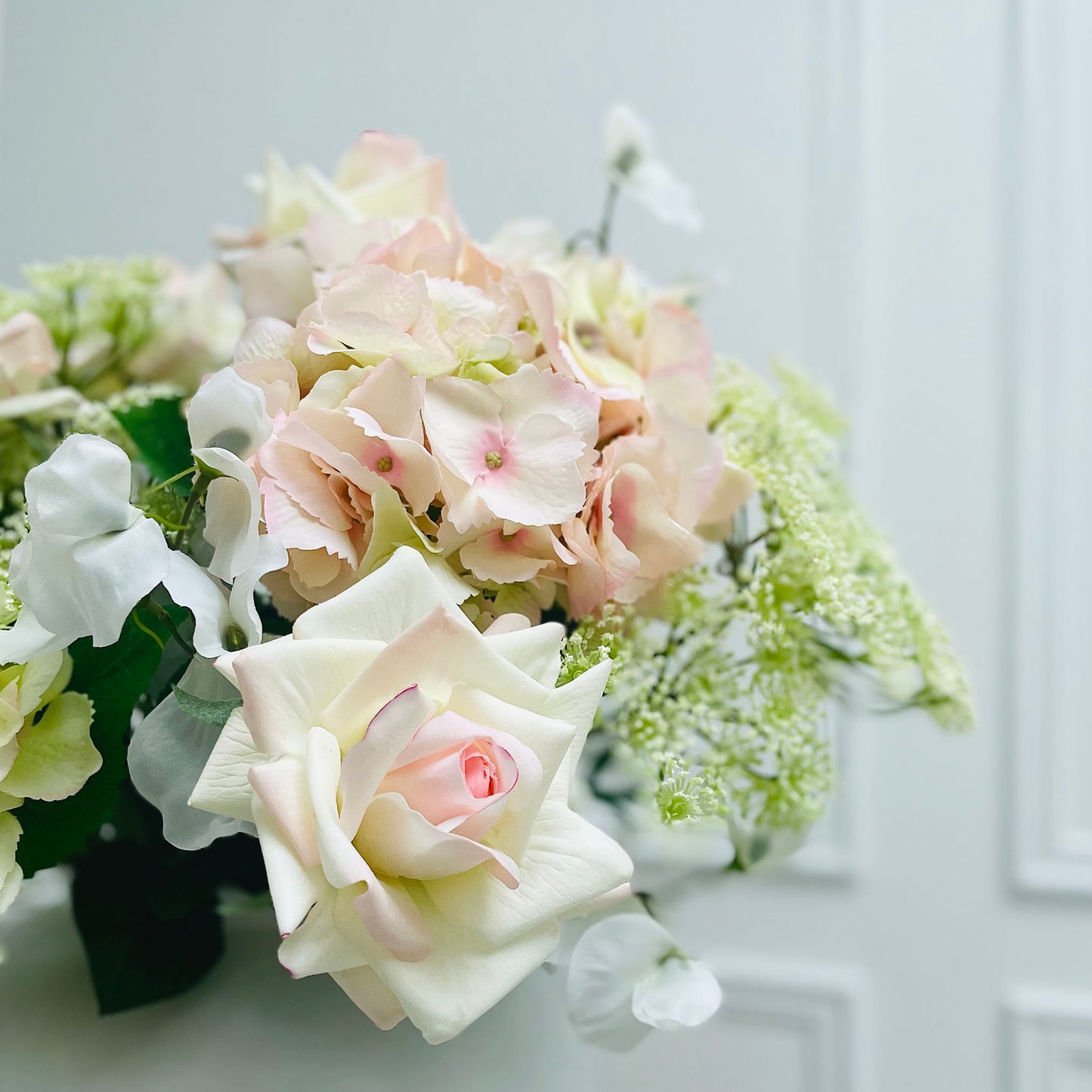 Faux Pistachio Hydrangea & Rose Bouquet