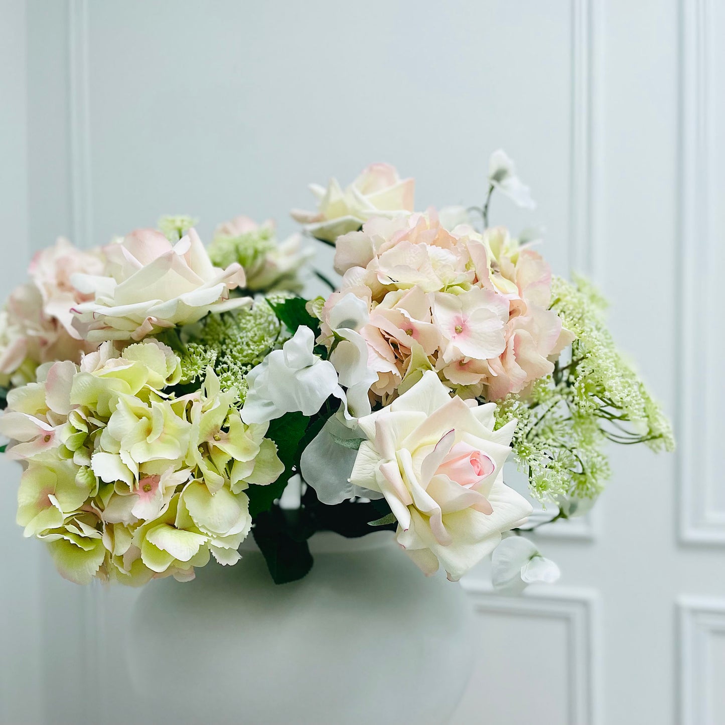 Faux Pistachio Hydrangea & Rose Bouquet