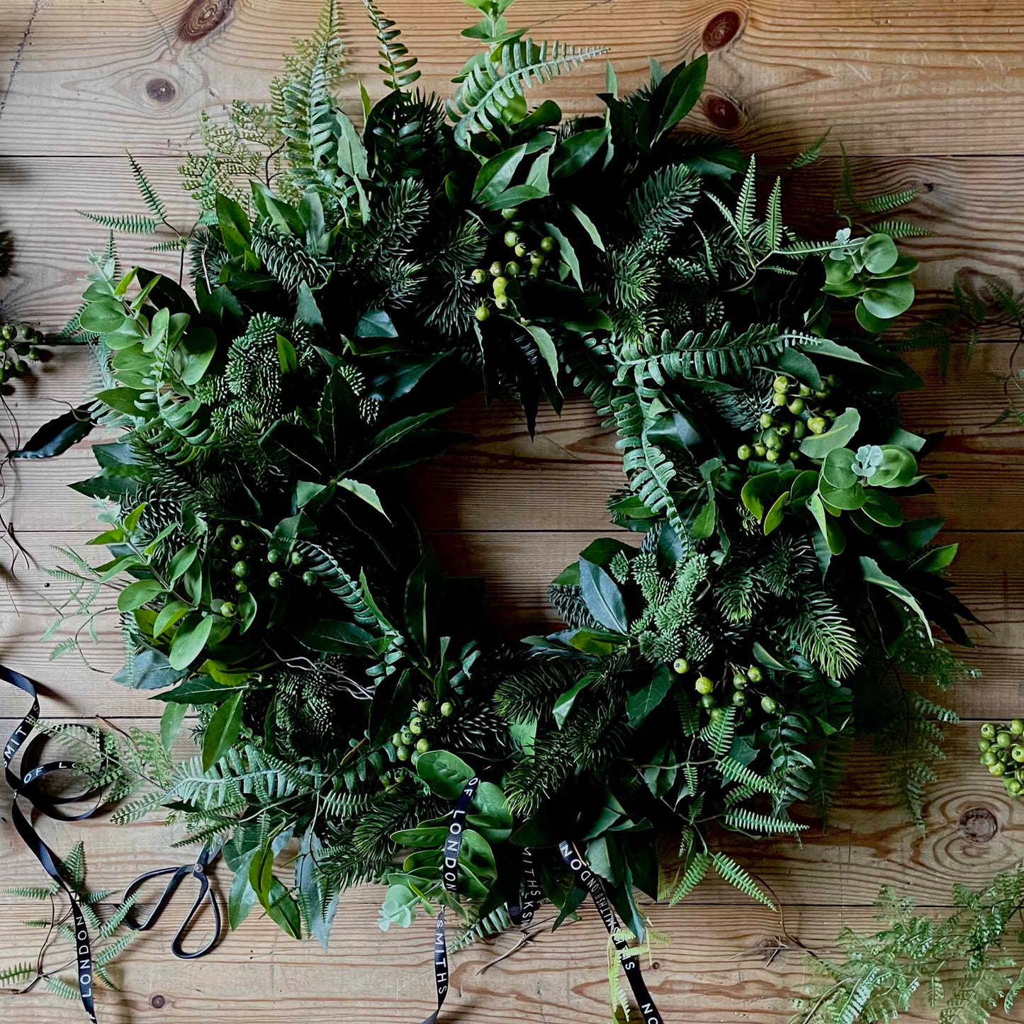 Large Christmas Wreath with Artificial Foliage and Green Berries