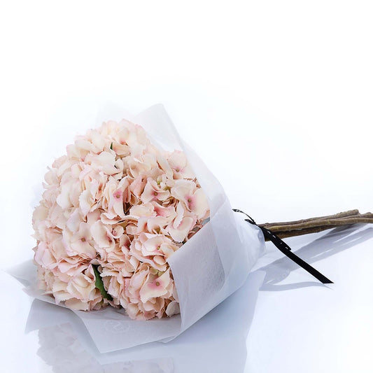 Luxury pale pink faux hydrangea bouquet gift wrapped