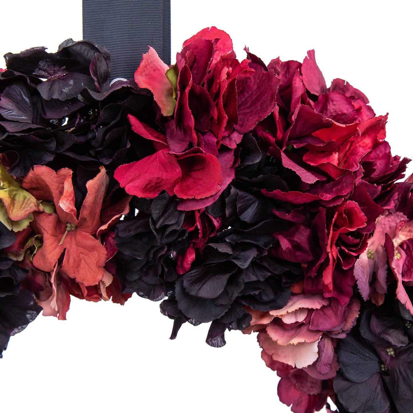 Burgundy, red and plum faux hydrangea wreath