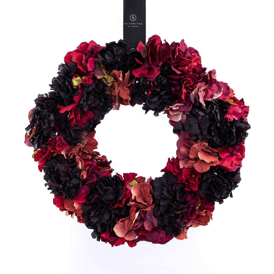 Dark red and plum faux hydrangea wreath