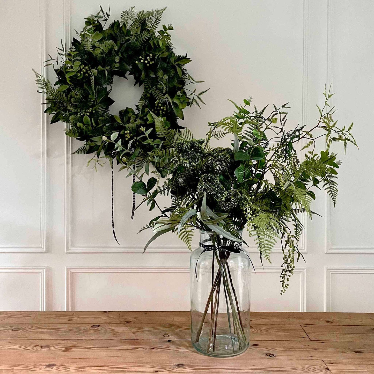 Luxury faux foliage bouquet and matching wreath