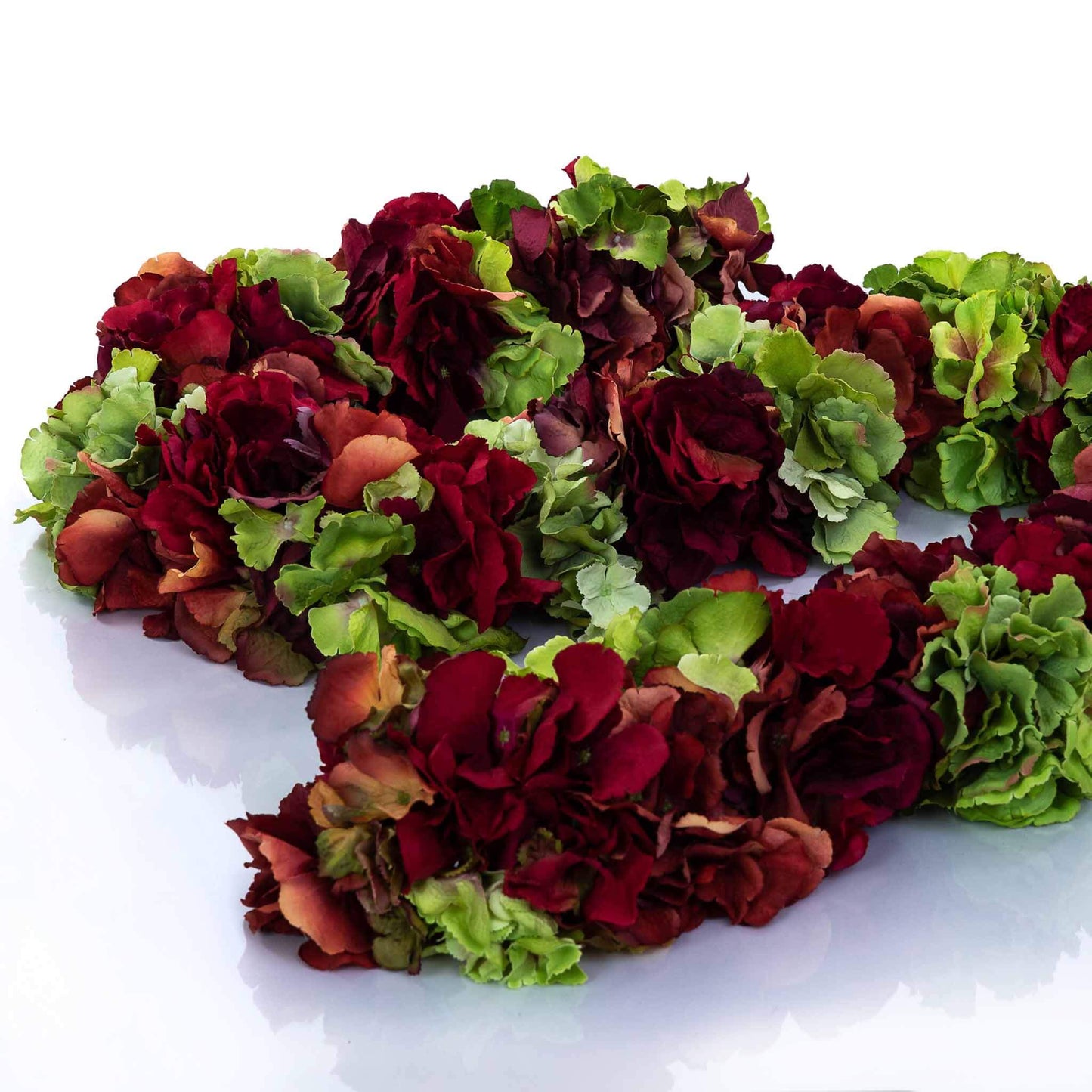 Luxury red and green faux hydrangea garland