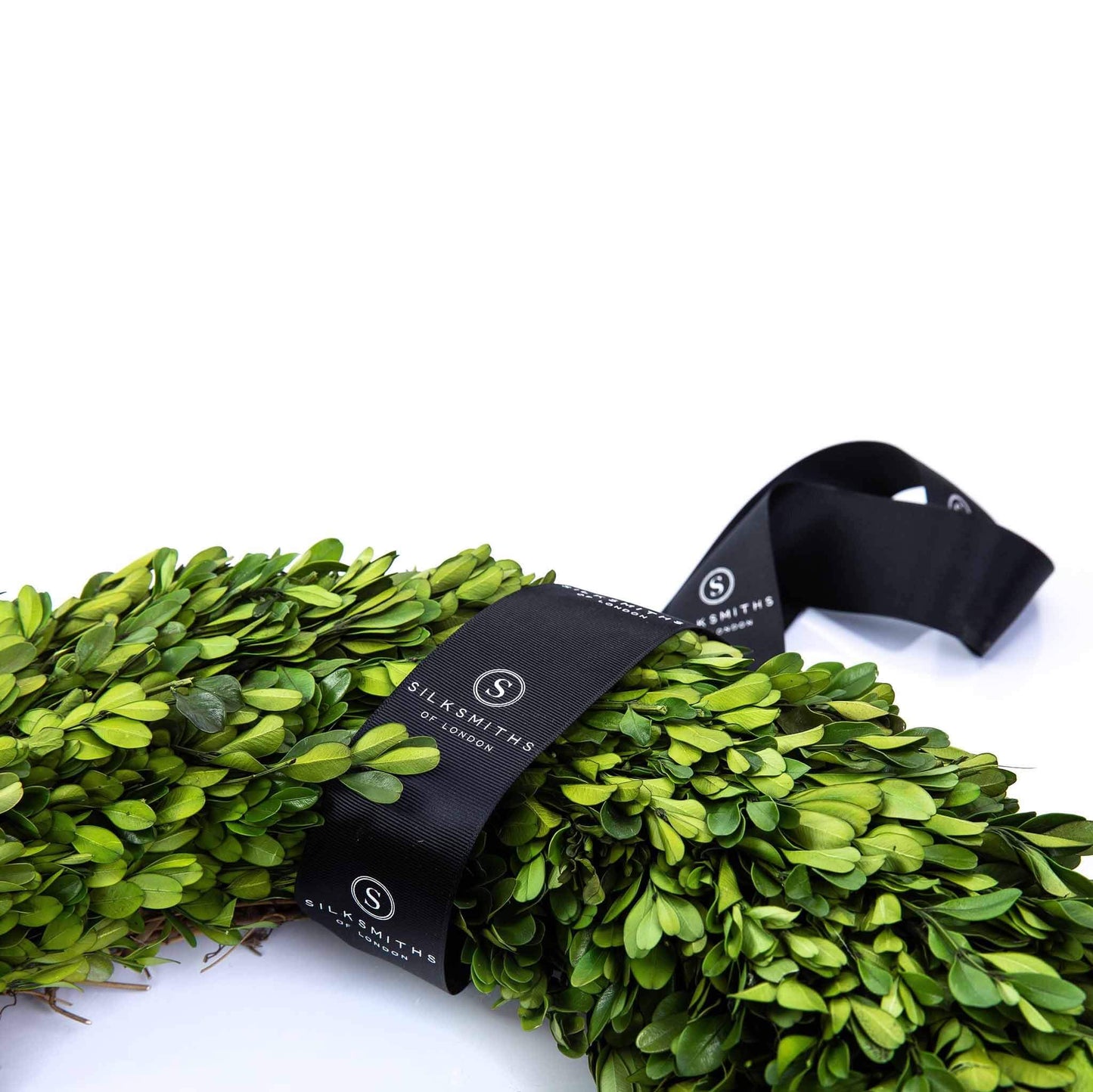 Luxury preserved buxus boxwood wreath with grosgrain sash