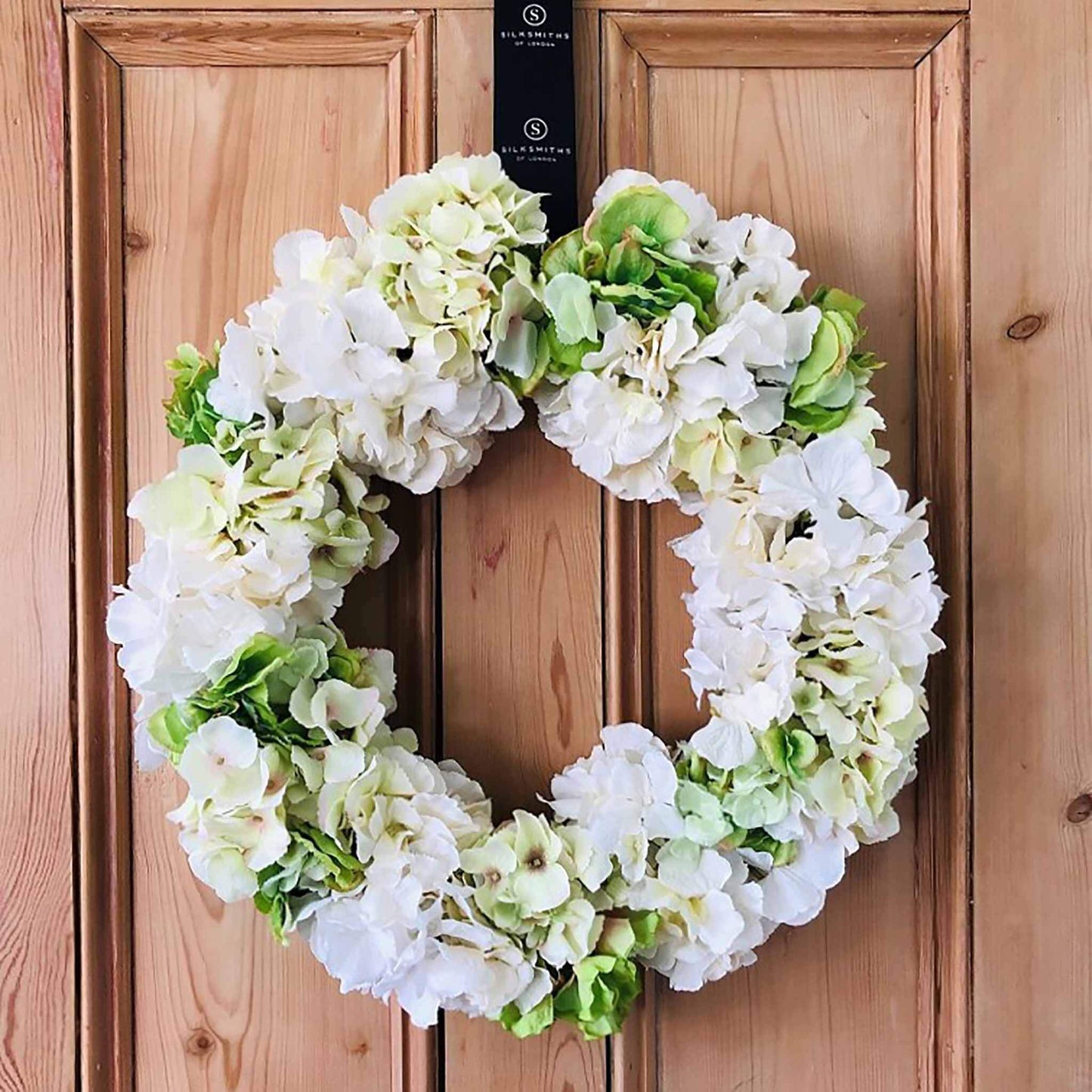 Luxury spring white and green faux hydrangea wreath